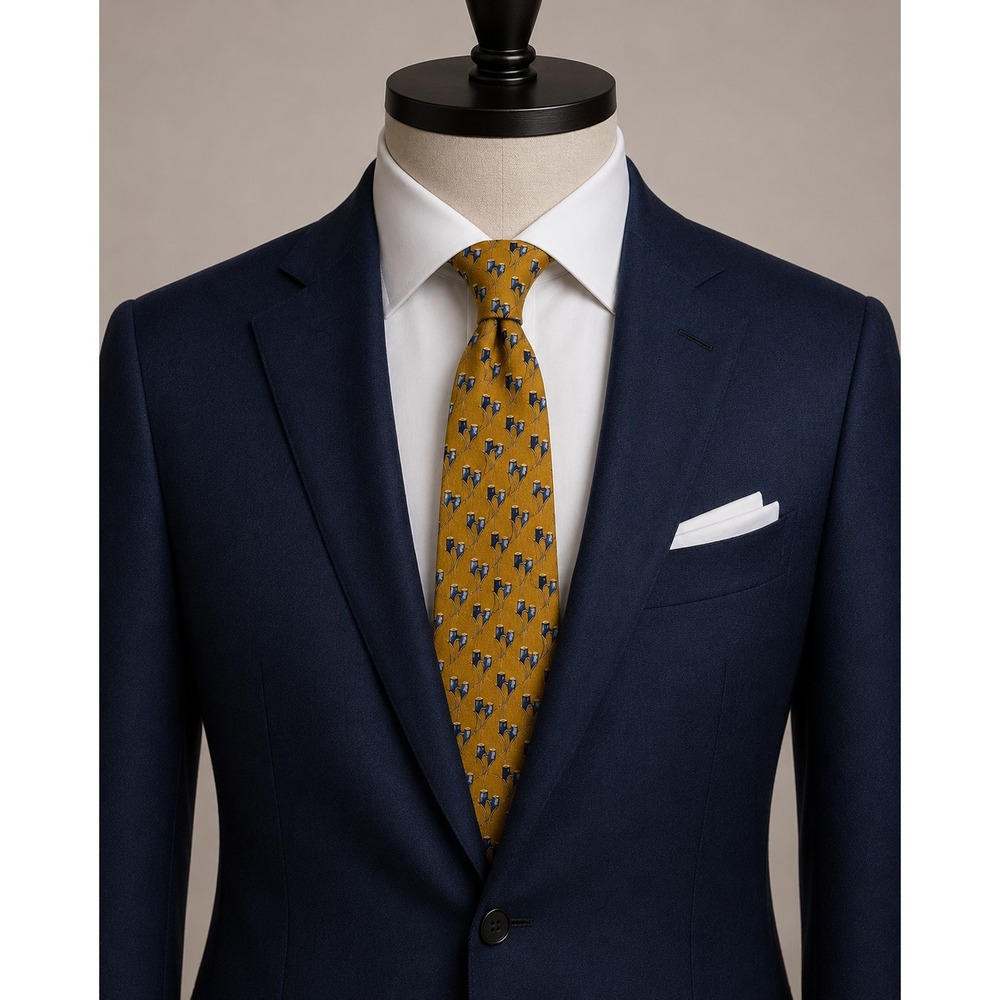 Emanuel Ungaro Paris Gold Silk tie - Art Deco-inspired geometric vine motif